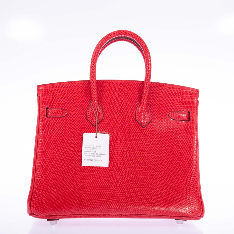 Hermes Birkin 25 Rouge Exotique Nilo Lizard Palladium Hardware
