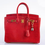 Hermes Birkin 25 Rouge Vif Salvator Lizard Gold Hardware