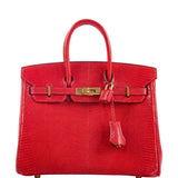 Hermes Birkin 25 Rouge Vif Salvator Lizard Gold Hardware