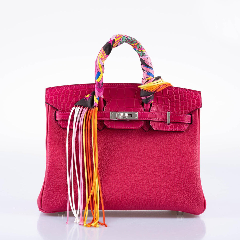 Hermes Birkin 25 Rouge de Coeur Shiny Porosus Crocodile 18K White Gold Hardware & Diamonds