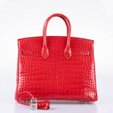 Hermes Birkin 25 Rouge de Coeur Shiny Porosus Crocodile 18K White Gold Hardware & Diamonds