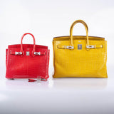 Hermes Birkin 25 Rouge de Coeur Shiny Porosus Crocodile 18K White Gold Hardware & Diamonds