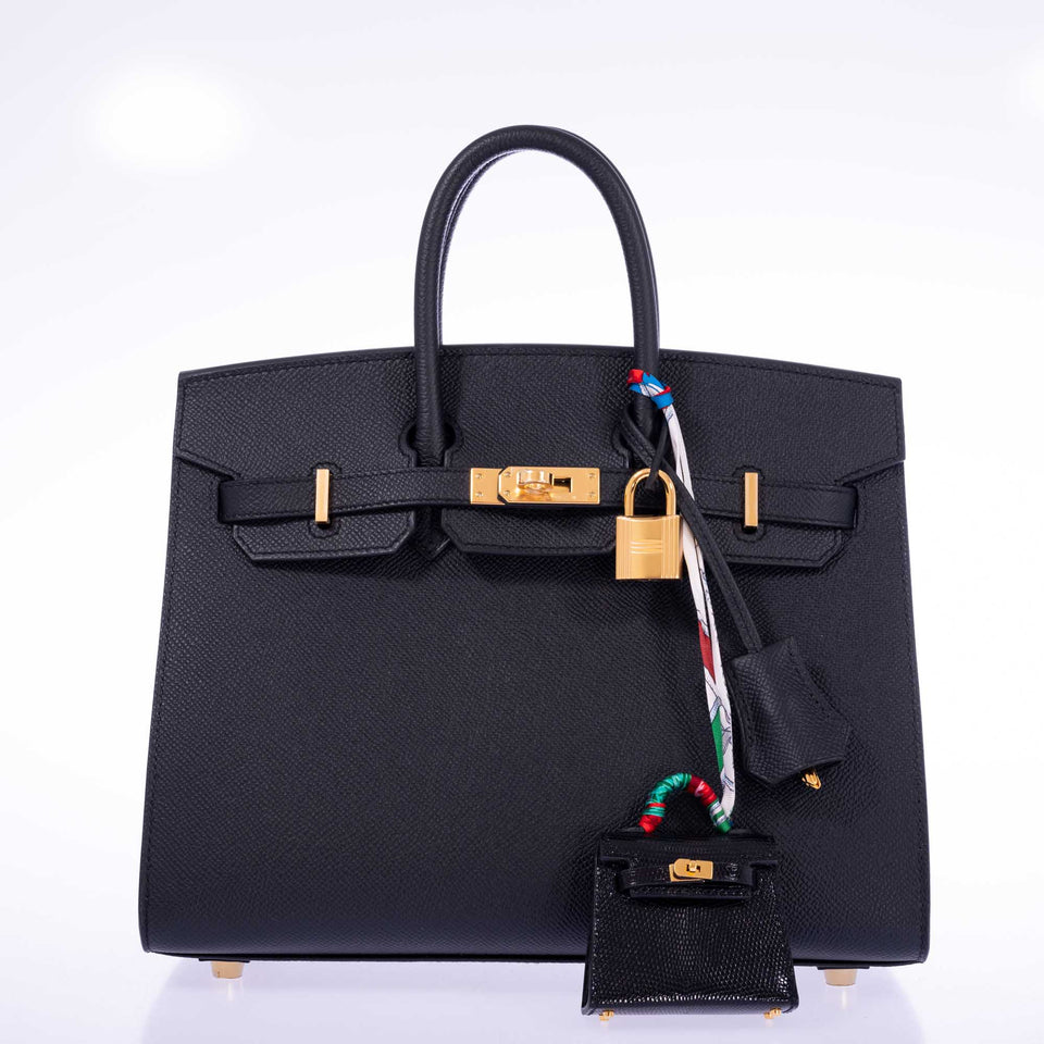 Hermes Birkin 25 Sellier Black Epsom Gold Hardware