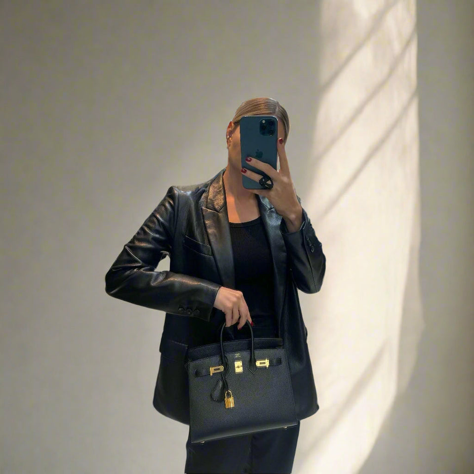 Hermes Birkin 25 Sellier Black Epsom Gold Hardware