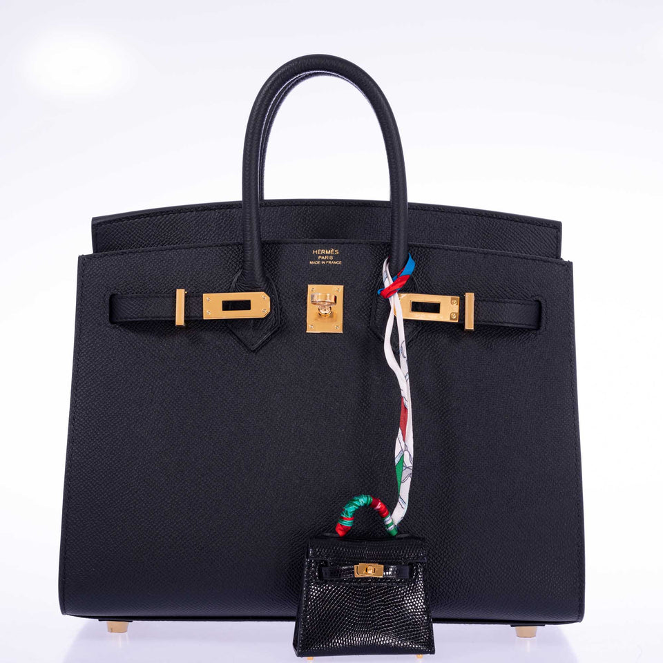 Hermes Birkin 25 Sellier Black Epsom Gold Hardware