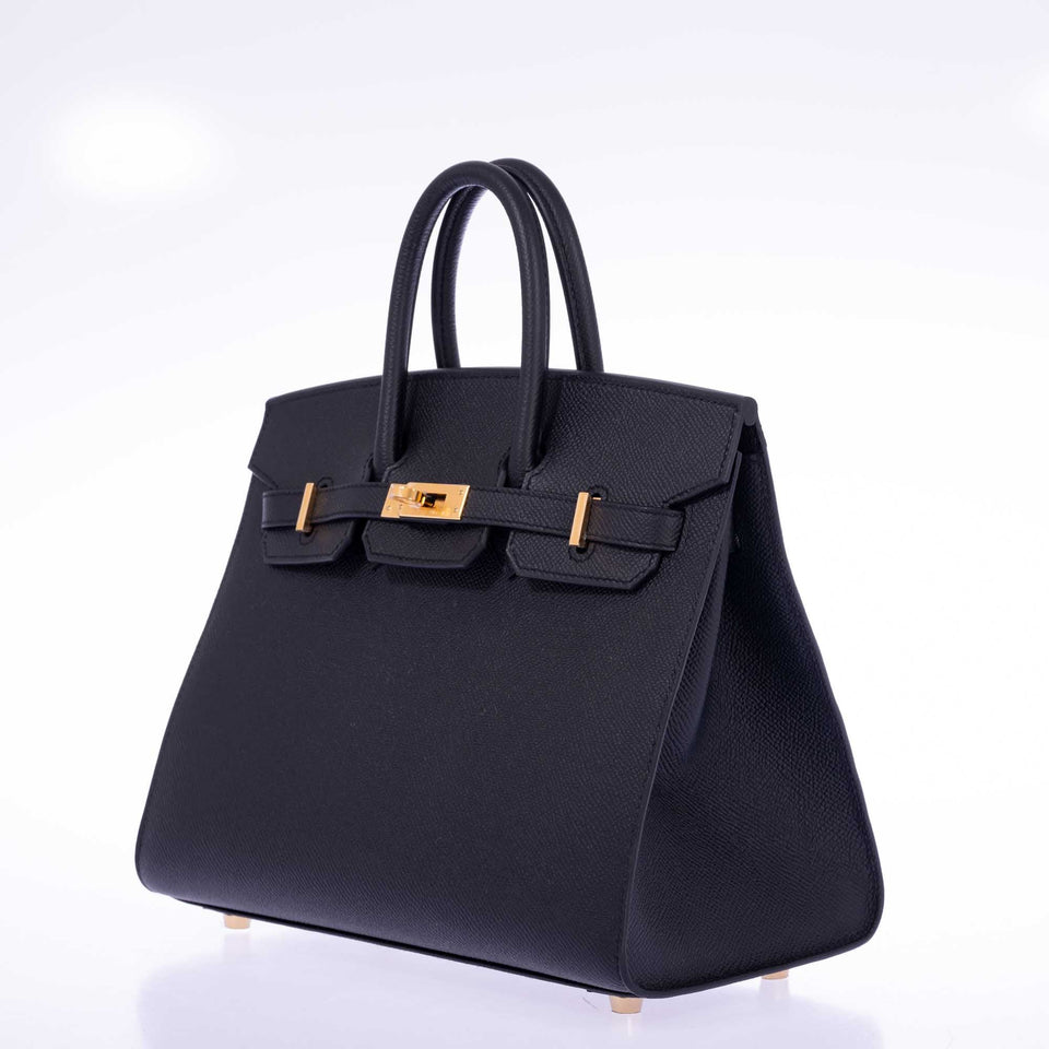 Hermes Birkin 25 Sellier Black Epsom Gold Hardware