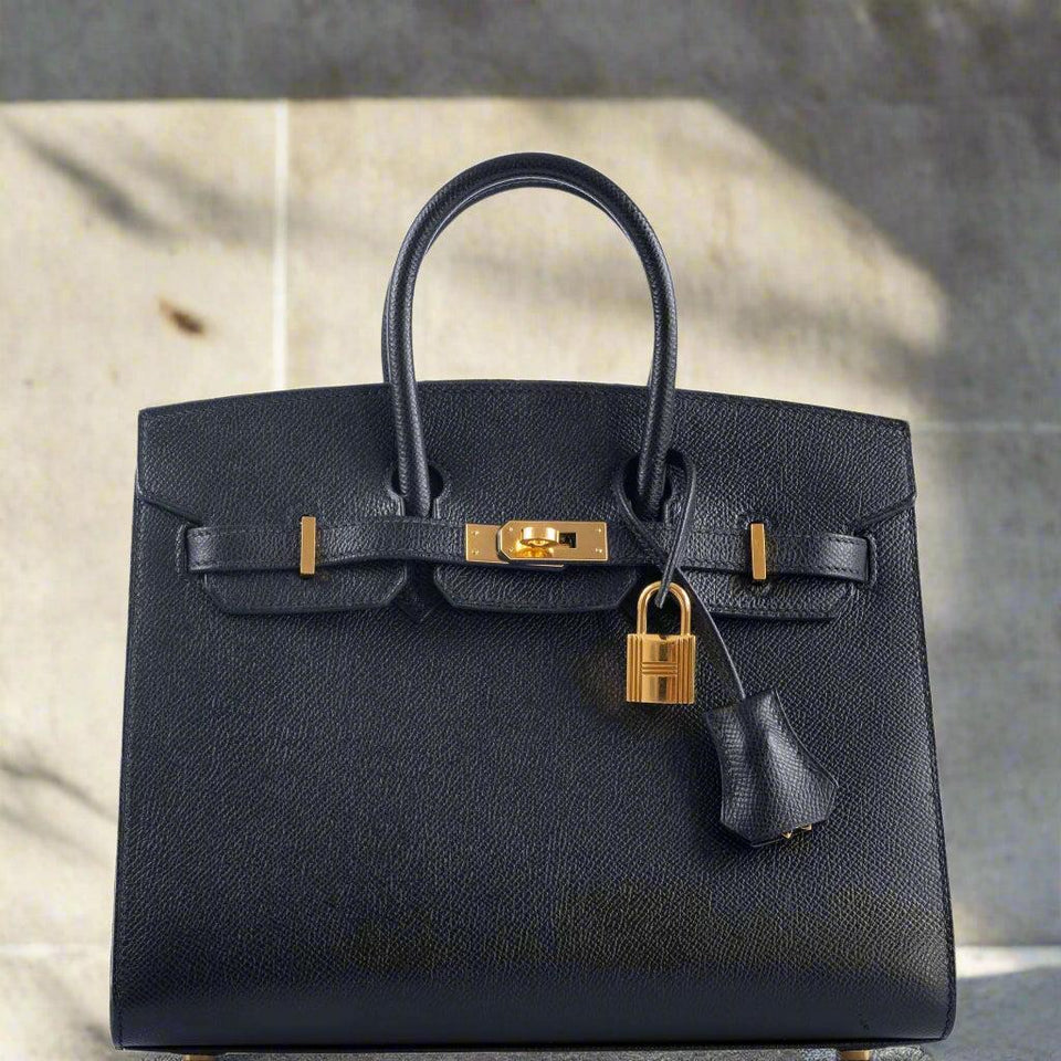 Hermes Birkin 25 Sellier Black Epsom Gold Hardware
