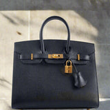 Hermes Birkin 25 Sellier Black Epsom Gold Hardware