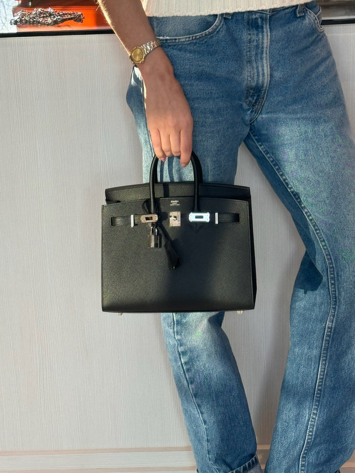 Hermes Birkin 25 Sellier Black Epsom Palladium Hardware
