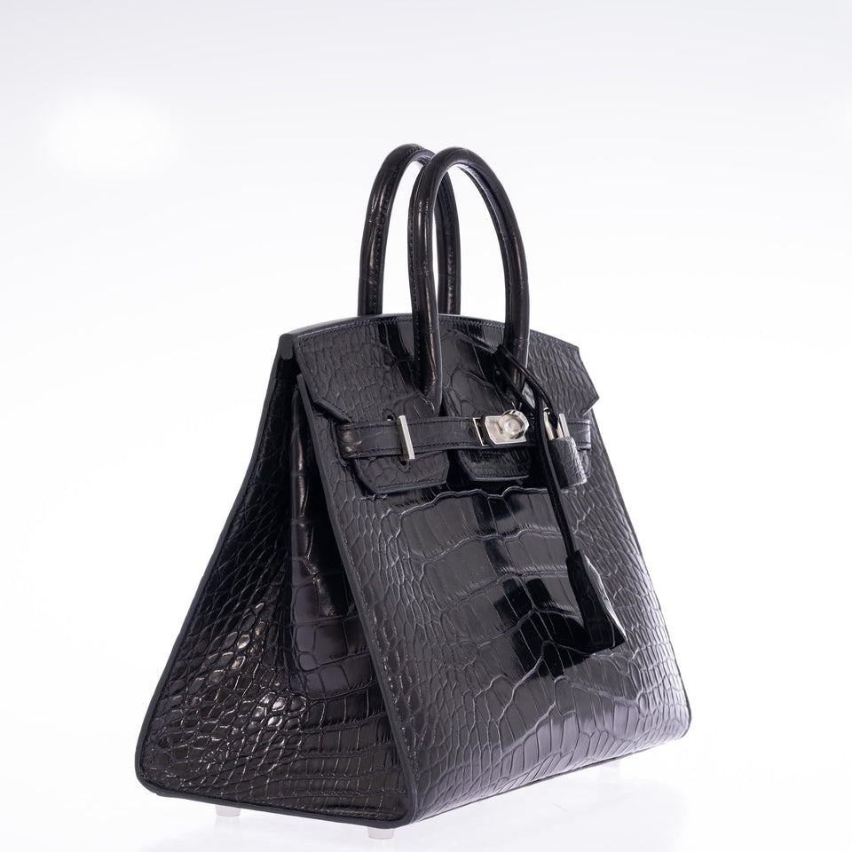 Hermes Birkin 25 Sellier Black Matte Alligator Palladium Hardware