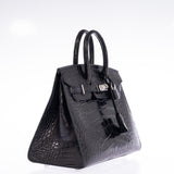 Hermes Birkin 25 Sellier Black Matte Alligator Palladium Hardware
