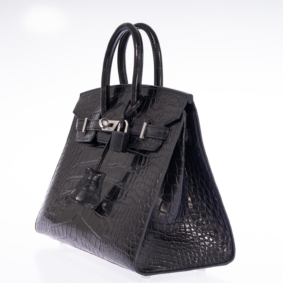 Hermes Birkin 25 Sellier Black Matte Alligator Palladium Hardware