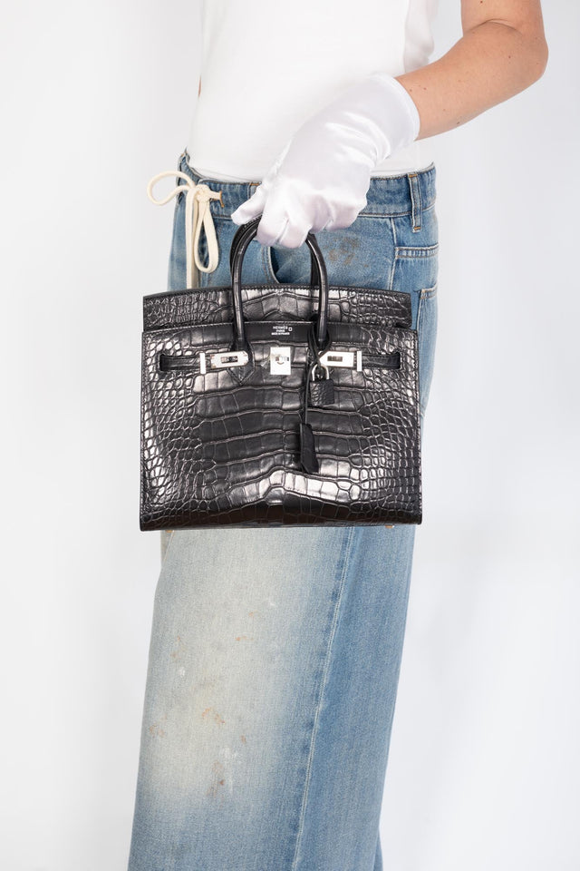 Hermes Birkin 25 Sellier Black Matte Alligator Palladium Hardware