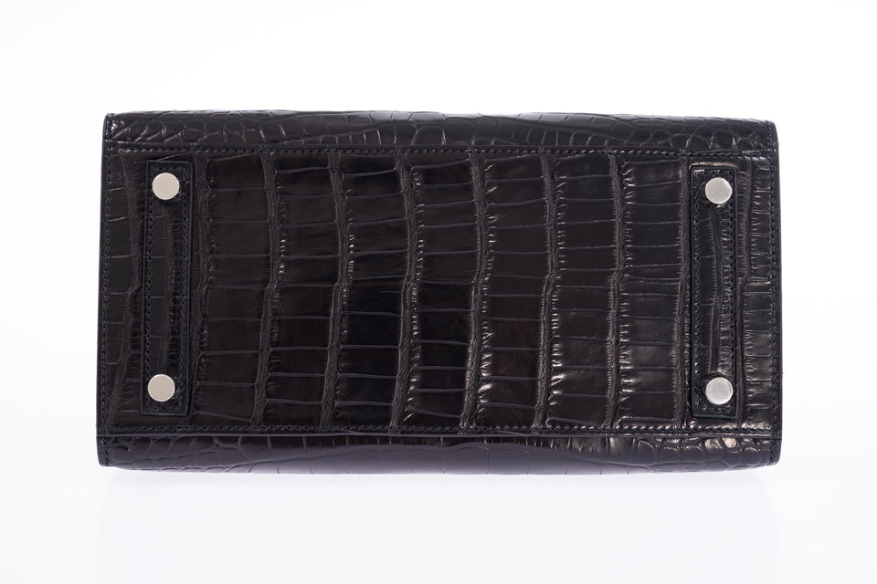 Hermes Birkin 25 Sellier Black Matte Alligator Palladium Hardware