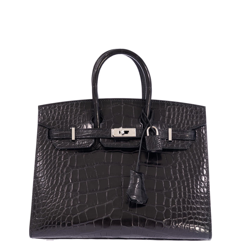 Hermes Birkin 25 Sellier Black Matte Alligator Palladium Hardware