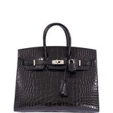 Hermes Birkin 25 Sellier Black Matte Alligator Palladium Hardware