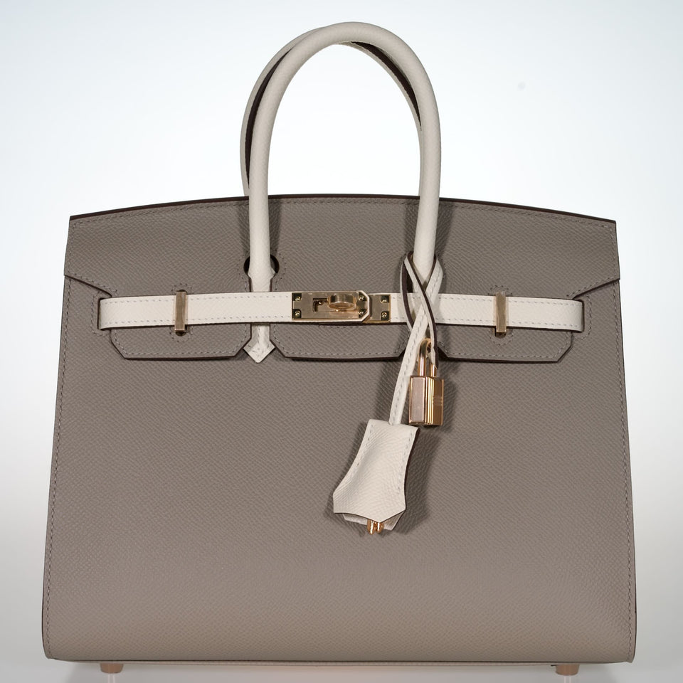 Hermes Birkin 25 Sellier HSS Bi-Color Gris Asphalte and Nata Epsom with Rose Gold Hardware