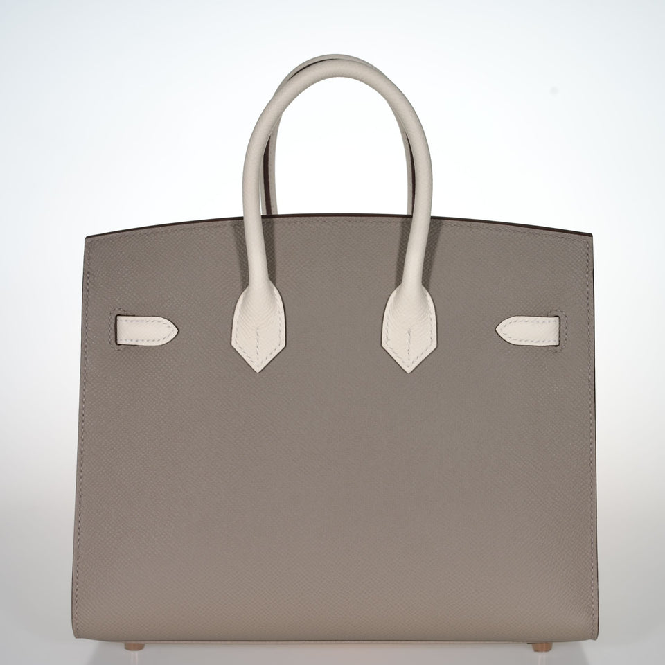 Hermes Birkin 25 Sellier HSS Bi-Color Gris Asphalte and Nata Epsom with Rose Gold Hardware