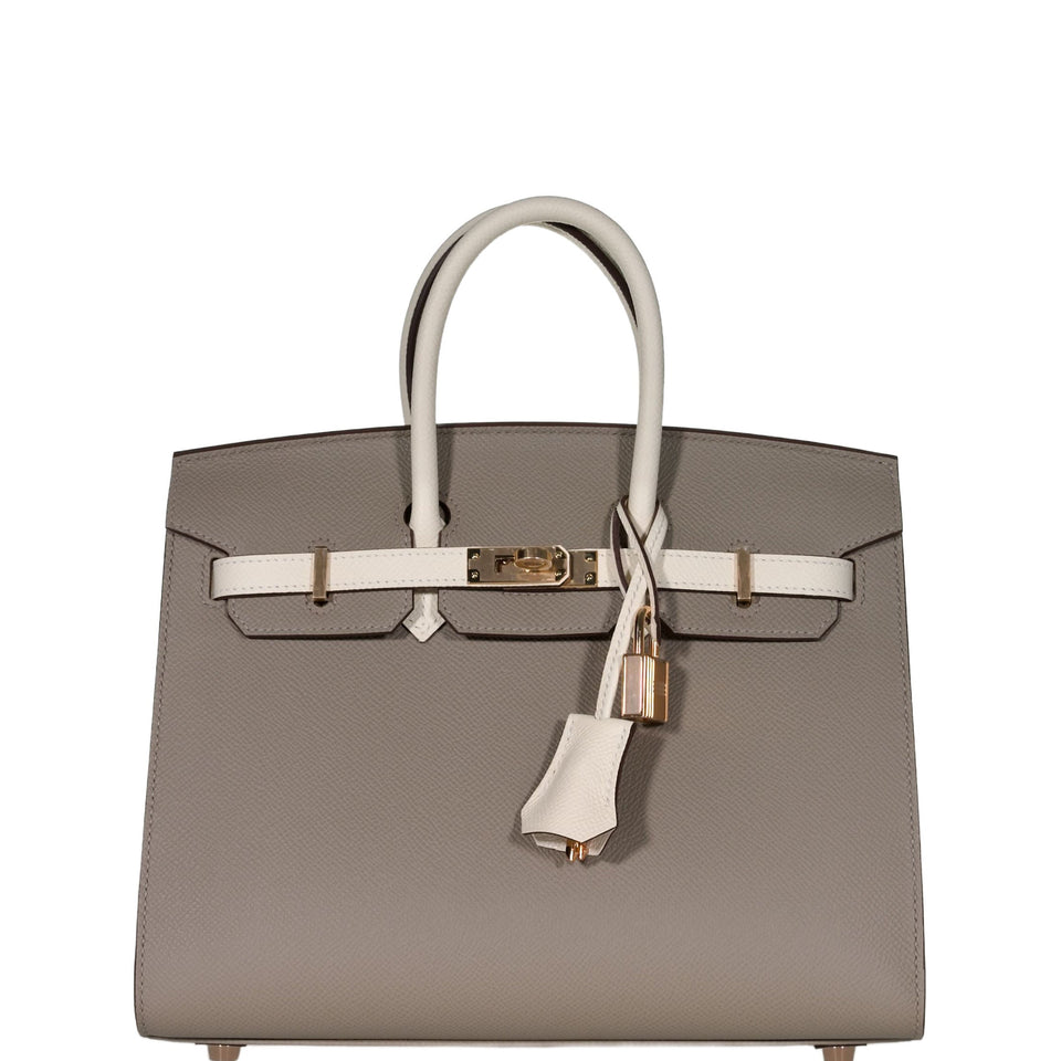 Hermes Birkin 25 Sellier HSS Bi-Color Gris Asphalte and Nata Epsom with Rose Gold Hardware