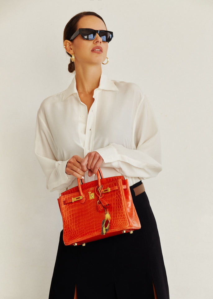 Hermes Birkin 25 Shiny Orange Poppy Nilo Crocodile Gold Hardware