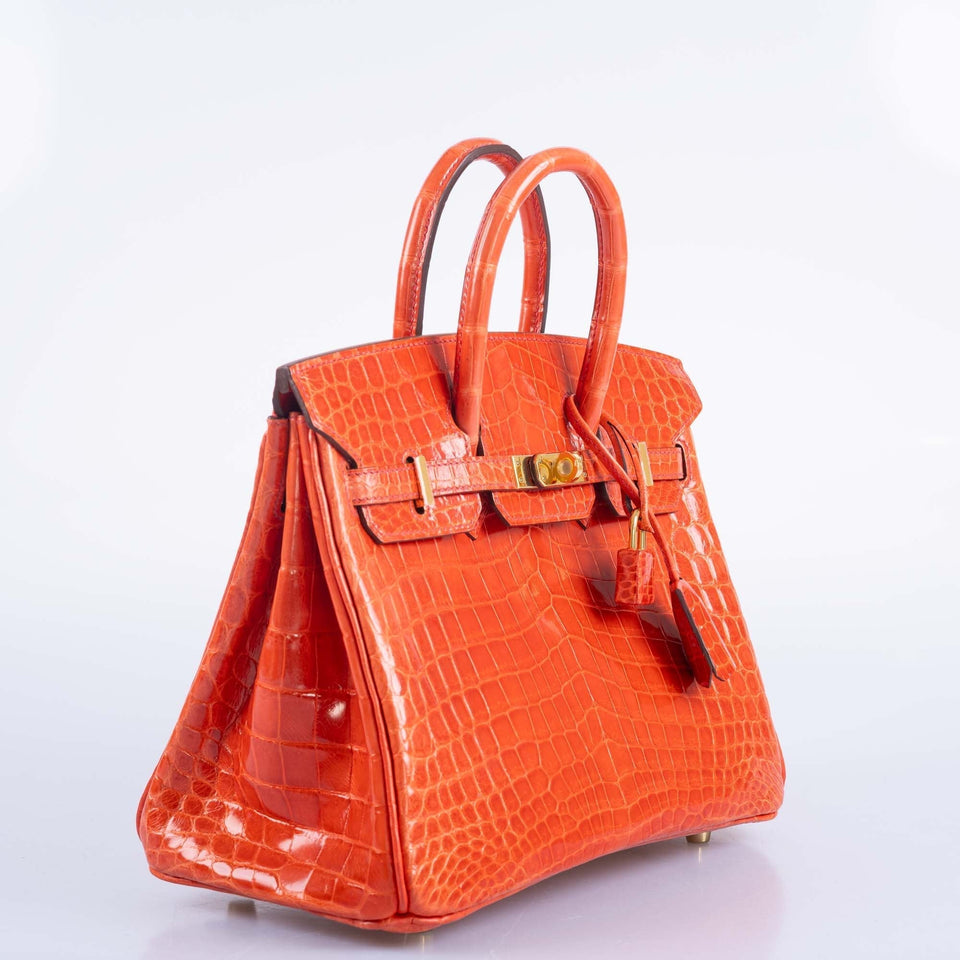 Hermes Birkin 25 Shiny Orange Poppy Nilo Crocodile Gold Hardware