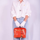 Hermes Birkin 25 Shiny Orange Poppy Nilo Crocodile Gold Hardware