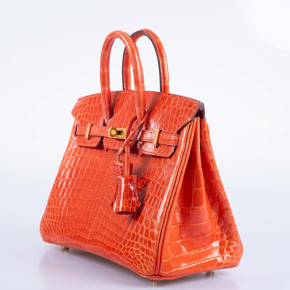 Hermes Birkin 25 Shiny Orange Poppy Nilo Crocodile Gold Hardware