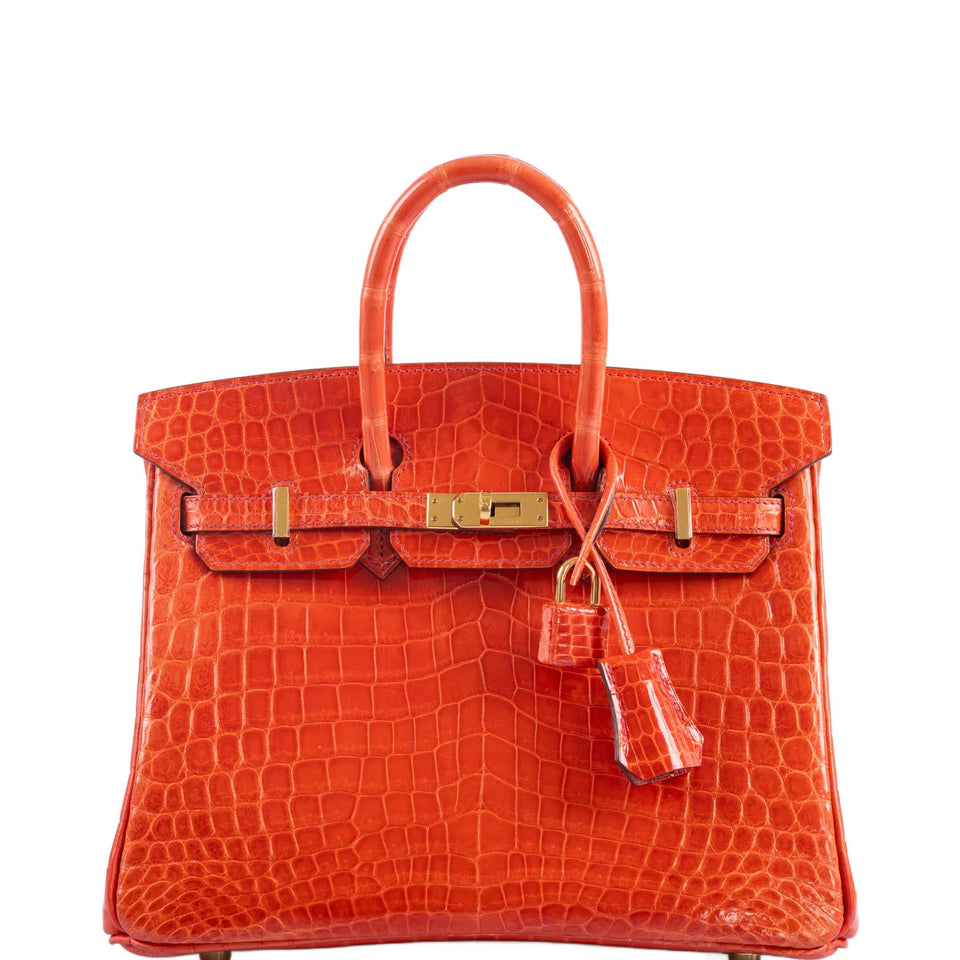 Hermes Birkin 25 Shiny Orange Poppy Nilo Crocodile Gold Hardware