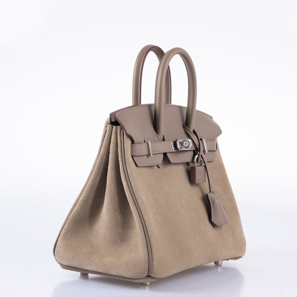 Hermes Birkin 25 Suede Grizzly  Gris Caillou & Etoupe Grizzly Palladium