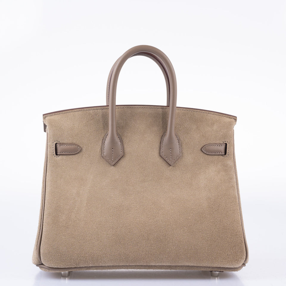 Hermes Birkin 25 Suede Grizzly  Gris Caillou & Etoupe Grizzly Palladium