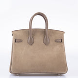 Hermes Birkin 25 Suede Grizzly  Gris Caillou & Etoupe Grizzly Palladium
