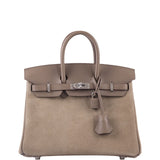 Hermes Birkin 25 Suede Grizzly  Gris Caillou & Etoupe Grizzly Palladium