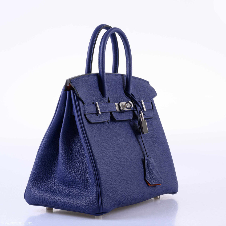 Hermes Birkin 25 Verso Blue Encre & Orange Togo Palladium Hardware - 2020, Y