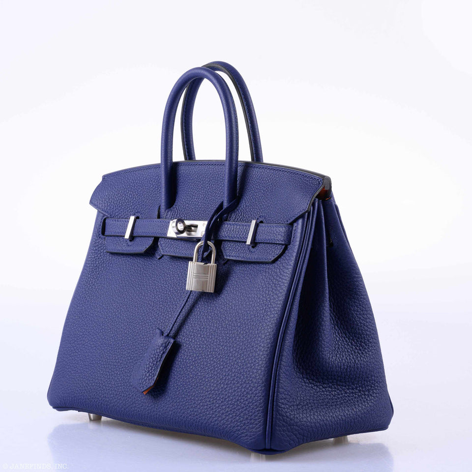 Hermes Birkin 25 Verso Blue Encre & Orange Togo Palladium Hardware - 2020, Y