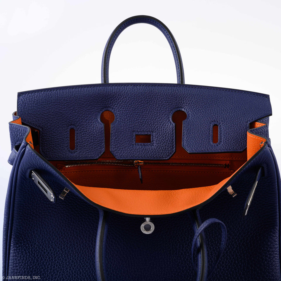 Hermes Birkin 25 Verso Blue Encre & Orange Togo Palladium Hardware - 2020, Y
