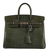 Hermes Birkin 25 Vert Olive Salvator Lizard with Palladium Hardware - 2008, L Square