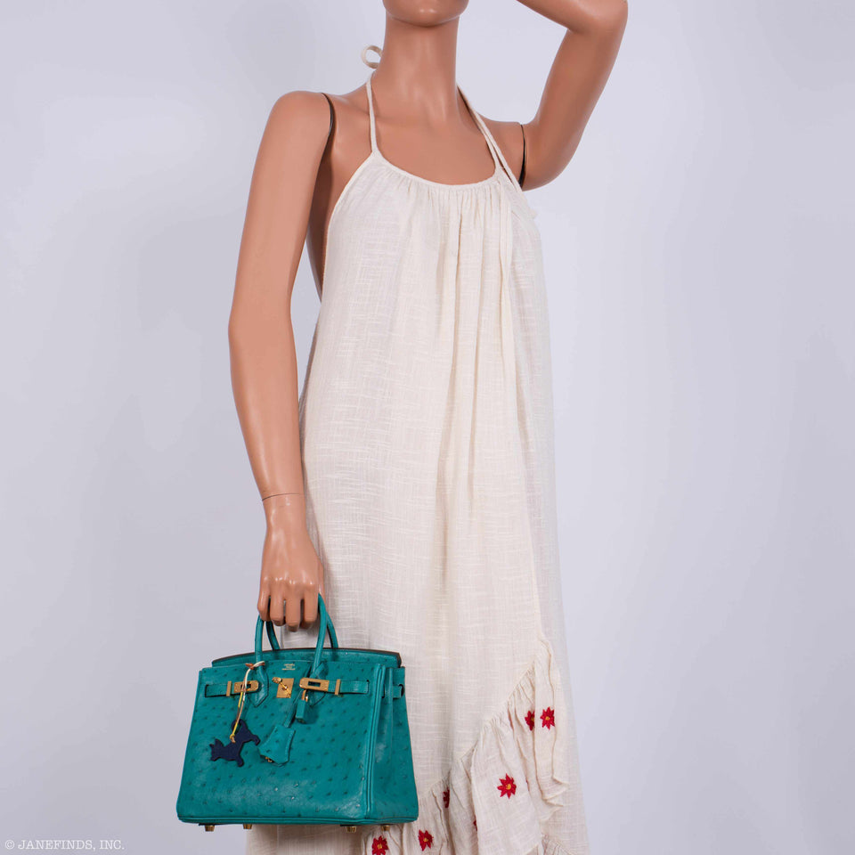 Hermes Birkin 25 Vert Verone Ostrich Gold Hardware - 2019, D