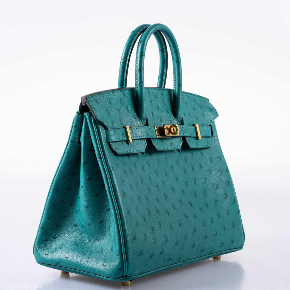 Hermes Birkin 25 Vert Verone Ostrich Gold Hardware - 2019, D