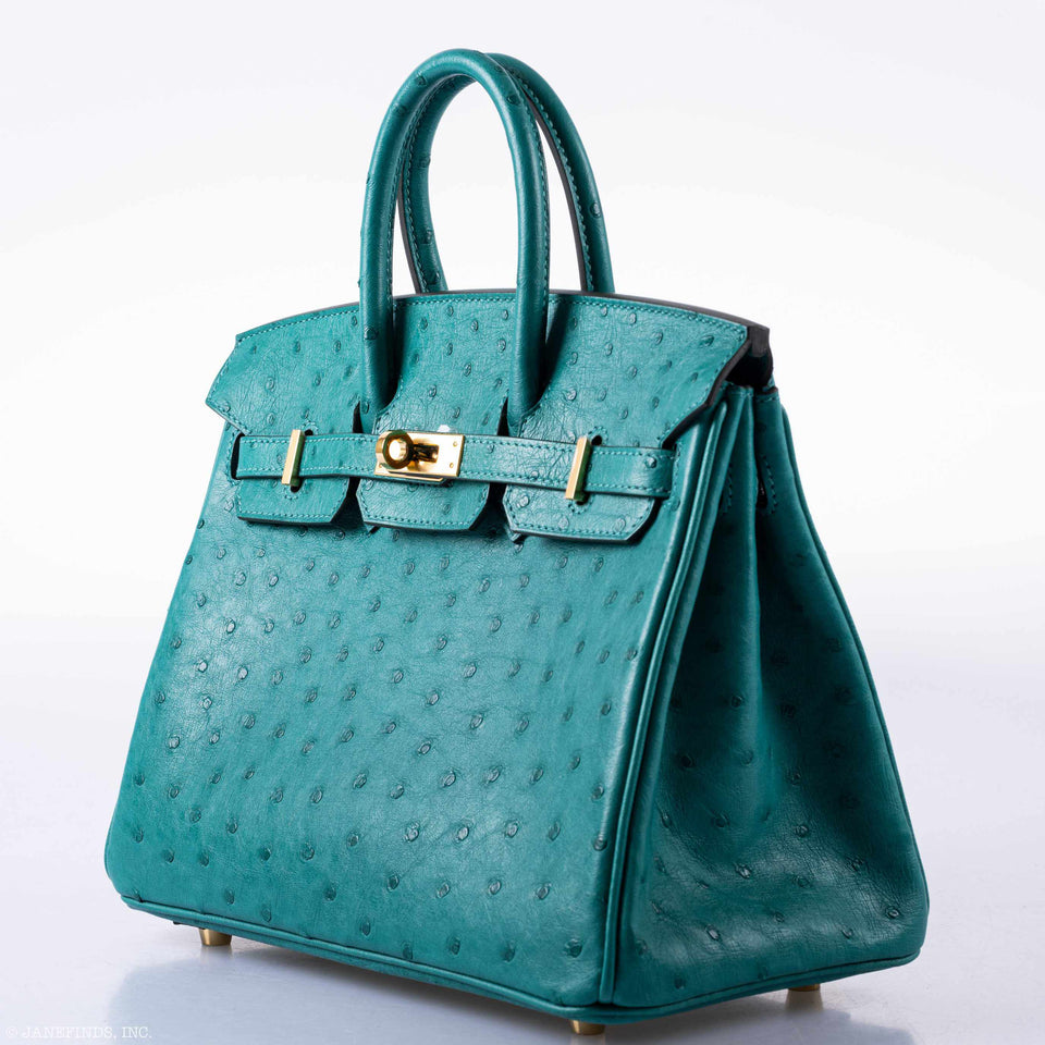 Hermes Birkin 25 Vert Verone Ostrich Gold Hardware - 2019, D