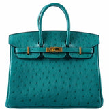Hermes Birkin 25 Vert Verone Ostrich Gold Hardware - 2019, D