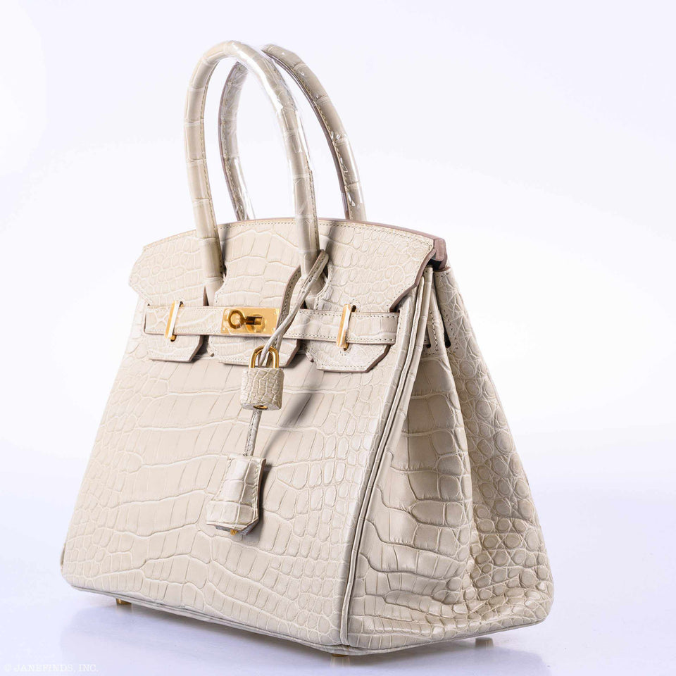 HermesBirkin 30 Beton Matte Alligator Gold Hardware - A