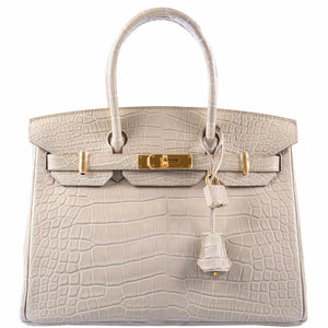 HermesBirkin 30 Beton Matte Alligator Gold Hardware - A