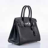 HermesBirkin 30 Black Ostrich with Palladium Hardware