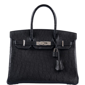 HermesBirkin 30 Black Ostrich with Palladium Hardware
