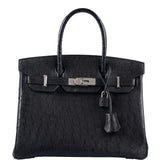 HermesBirkin 30 Black Ostrich with Palladium Hardware