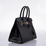 HermesBirkin 30 Black Ostrich with Rose Gold Hardware