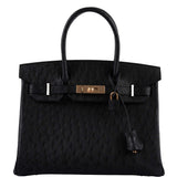 HermesBirkin 30 Black Ostrich with Rose Gold Hardware