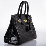 HermesBirkin 30 Black Shiny Niloticus Crocodile Gold Hardware - 2021, Z