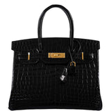 HermesBirkin 30 Black Shiny Niloticus Crocodile Gold Hardware - 2021, Z