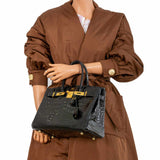 HermesBirkin 30 Black Shiny Porosus Crocodile Gold Hardware